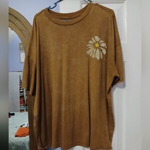 Target Brown Short Sleeve Tee with Floral Design